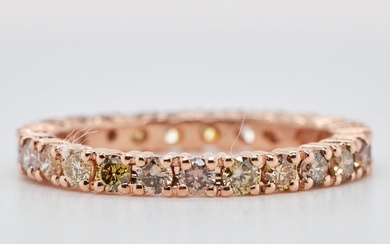 No Reserve Price - 1.20 tcw - Light to Fancy Mix Yellow - Brown - Green - 14 kt. Pink gold - Ring Diamond