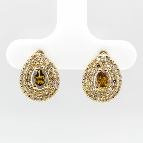 No Reserve Price - 14 kt. Yellow gold - Earrings - 0.90 ct Diamond