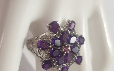 No Reserve Price - Cocktail ring Silver Amethyst - Topaz