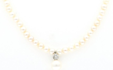 No Reserve Price - Comete Necklace - White gold Round Diamond - Pearl