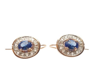 No Reserve Price - Earrings - 9 kt. Rose gold, Silver Sapphire - Diamond