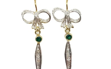 No Reserve Price - Earrings - 9 kt. Silver, Yellow gold Emerald - Diamond
