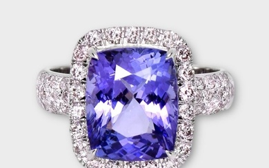 No Reserve Price - IGI 4.75 ct Natural Bluish Violet Tanzanite with 0.74 ct Natural Pink Diamonds - Engagement ring - 14 kt. White gold Tanzanite - Diamond