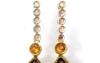 No Reserve Price - NO RESERVE PRICE - Earrings - 9 kt. Silver, Yellow gold Citrine - Diamond