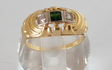 No Reserve Price - Ring - 14 kt. Yellow gold - 0.14 tw. Diamond - Tourmaline