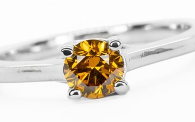 No Reserve Price - Ring - 18 kt. White gold - 0.53 tw. Orange Diamond (Natural coloured)