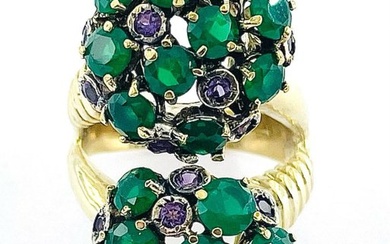 No Reserve Price - Ring - 9 kt. Silver, Yellow gold Emerald - Amethyst