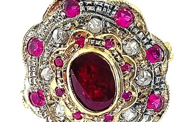 No Reserve Price - Ring - 9 kt. Silver, Yellow gold Ruby - Diamond
