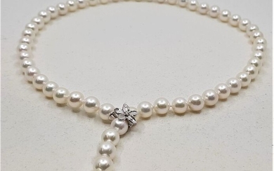 No reserve price - 14 kt. White Gold - Top grade 8x8.5mm Akoya Pearls - Necklace - 0.03 ct