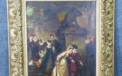 OIL PAINTING ON CANVAS COURT YARD SCENE