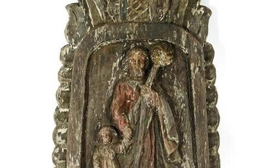 Oak fired panel depicting Saint Joseph with child