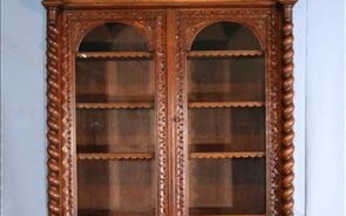 Oak heavily carved English bookcase