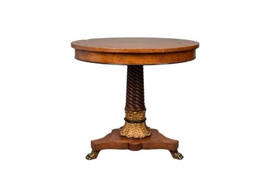 Occasional Round Table with Inlay Surface, Rope Pedestal with Gilded Accents on Trifed Base, 28"h x