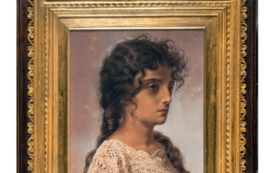 Odoardo Borrani (Pisa, 1833 - Firenze, 1905) Ritratto di ragazza.