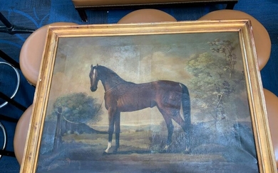 Oil on canvas antique painting of a horse