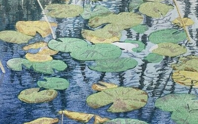 Original woodblock print - Mulberry paper - water lilies - Mibugawa Junichi 壬生川純一 (b 1973) - 'Fuyu no izumi' 冬の泉 (Winter Pond) - Signed and numbered by artist ed 11/200 - Japan - 2021