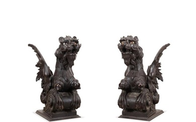 PAIR OF CARVED GRIFFIN ARCHITECTURAL ELEMENTS