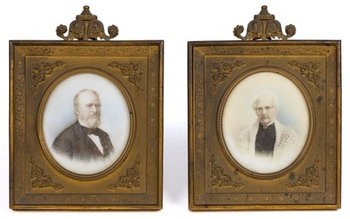 PAIR OF GILT BRONZE FRAMES WITH OPALOTYPE PHOTOGRAPHS
