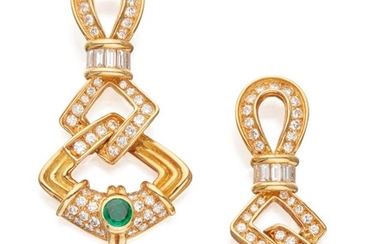 PAIR OF GOLD, EMERALD AND DIAMOND EARRINGS, CHAUMET, FRANCE