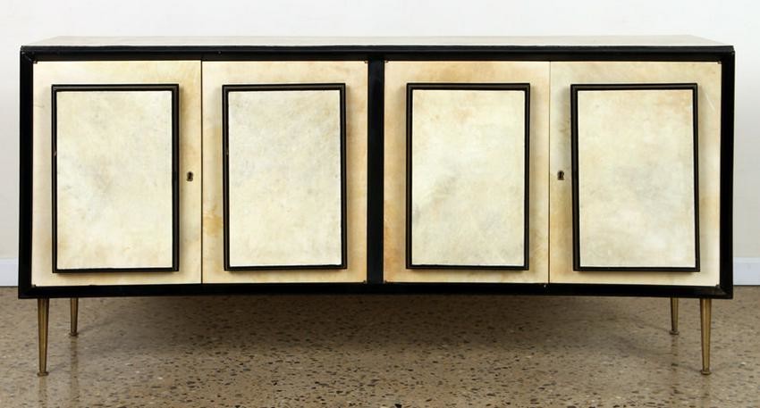 PARCHMENT COVERED CONCAVE SIDEBOARD C.1950