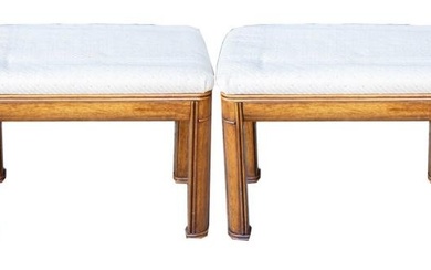 Pair Drexel Solid Wood Custom Upholstered Ottomans