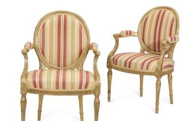 Pair George III giltwood armchairs