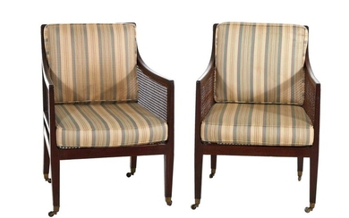 *Pair Regency mahogany and cane-work armchairs (2pcs)