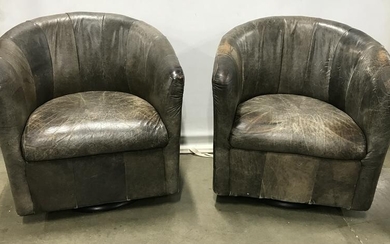 Pair Vintage Leather Swivel Armchairs