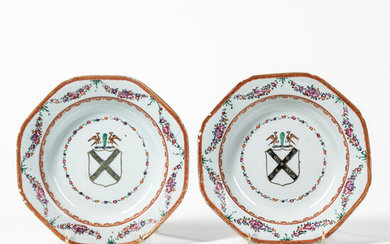 Pair of Armorial Export Porcelain Soup Plates