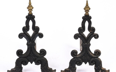 Pair of Cast Iron Andirons With Dolphins.