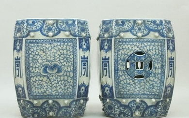 Pair of Chinese Blue & White Porcelain Small Garden