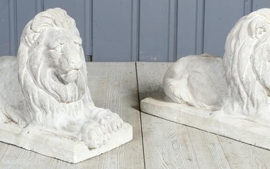 Pair of Concrete Recumbent Lions