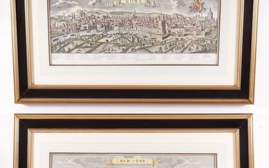 Pair of Framed Views of New York and Roma Engravings, 20th Century