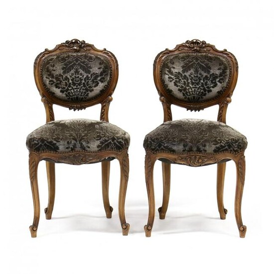 Pair of French Rococo Style Carved Walnut Side Chairs