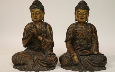 Pair of Large Bronze Buddhas