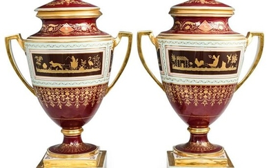 Pair of Large Royal Vienna Porcelain Urns