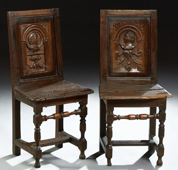 Pair of Louis XIII Style Carved Oak Side Chairs