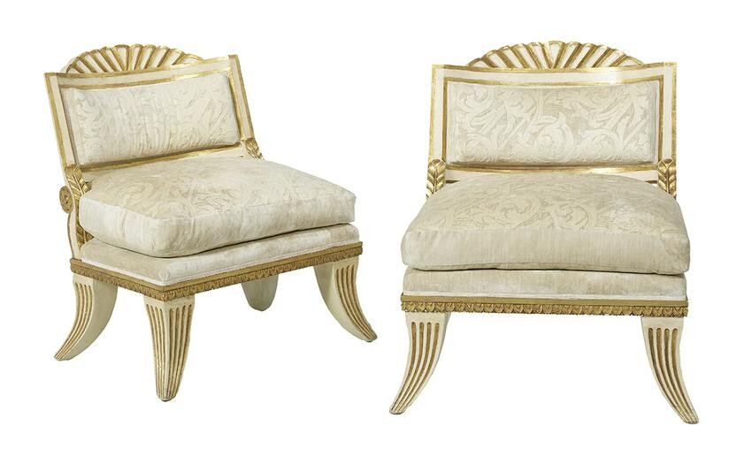 Pair of Neoclassical-Style Parcel-Gilt Chairs