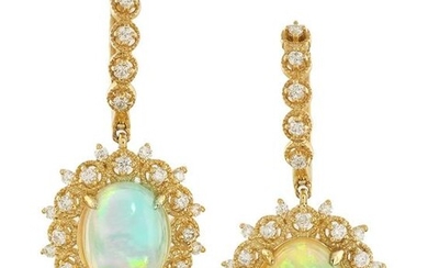 Pair of Opal and Diamond Earrings