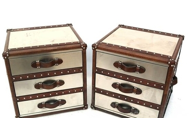 Pair of Steel, Wood and Leather Trunk-Style Chests