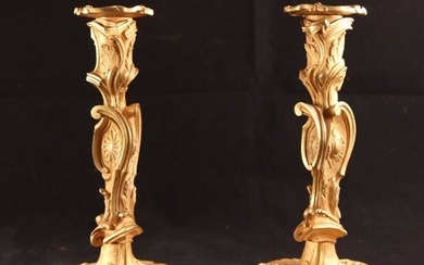 Pair of fire-gilt antique candlesticks - Bronze - Late 19th century