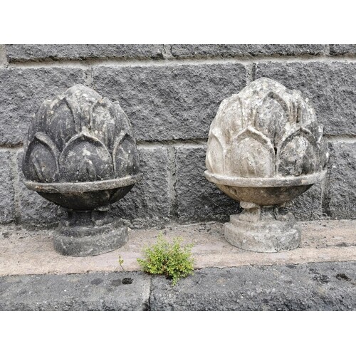 Pair of polystone finials in the form of acorns {40 cm H x 3...