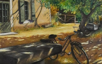 Pastel on Paper of Country Bicycle Scene