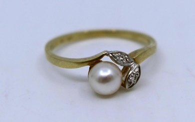 Pearl & Diamond Floral 14ct. Yellow Gold Ring