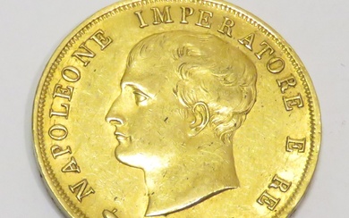 Pièce en or de 40 Lires "Napoleone Imperatore E Re" (Royaume Napoléonien d'Italie) datée de...