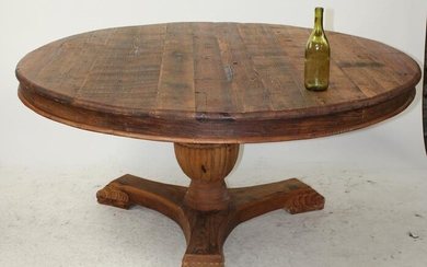 Pine plank top round table