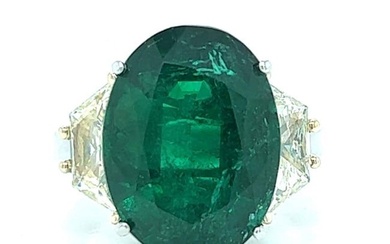 Platinum 10.41 Ct. Emerald & Fancy Diamond Ring