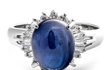 Platinum - Ring - 4.10 ct Sapphire - 0.33 ct Diamonds - No Reserve Price
