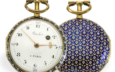 Pocket watch: fine gold/enamel verge watch with paillone enamel, Vaucher Paris around 1780