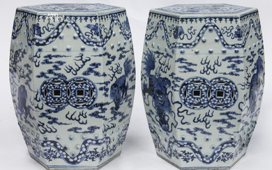 Pr. Chinese Qing hexagonal porcelain stools